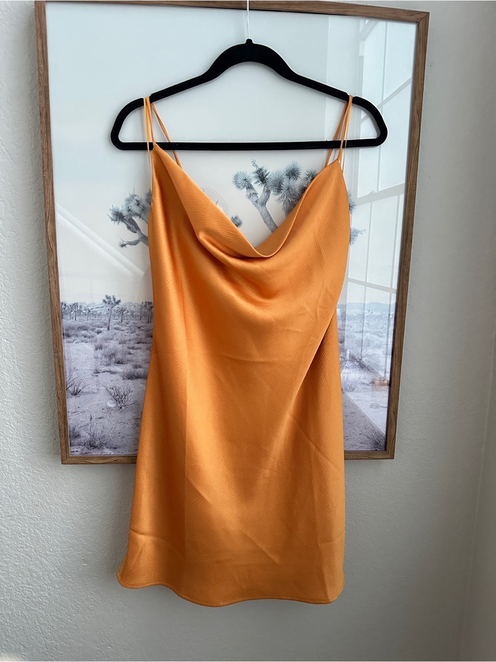Miss Lola Orange Cowl Neck Satin Slip Dress Y2K Size M